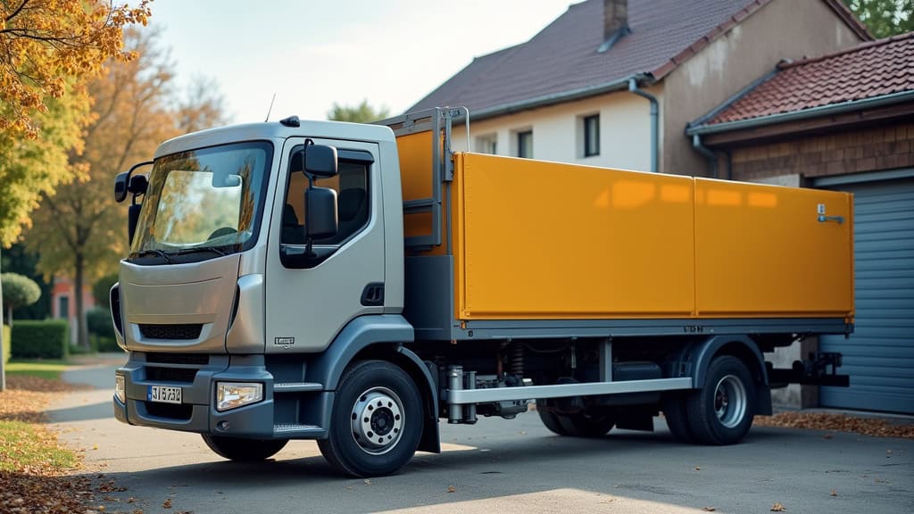 Camion épaviste avec zone de chargement, prêt pour épavage.