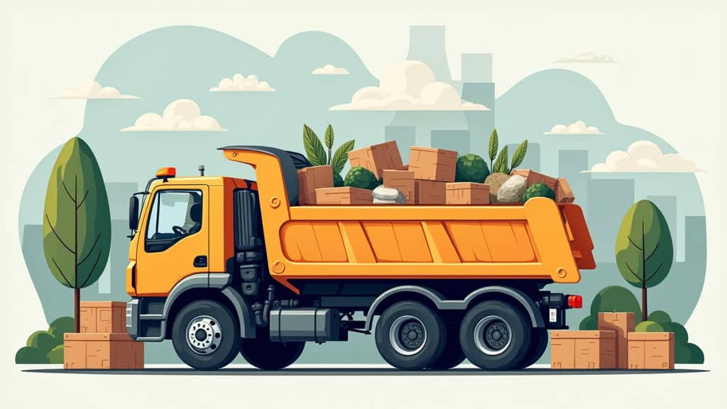 Camion épave jaune chargé de déchets, éco-responsable pour enlèvement d’épaves.