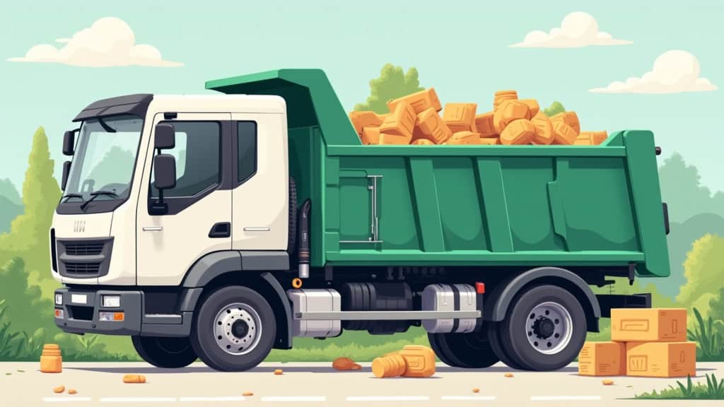 Camion épaviste avec chargement de pièces à recycler.