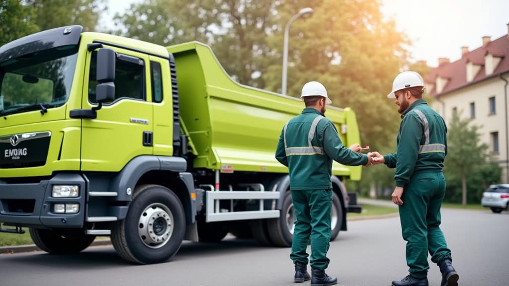 Épaviste Nord, camion de remorquage vert, techniciens en uniforme discutaient.