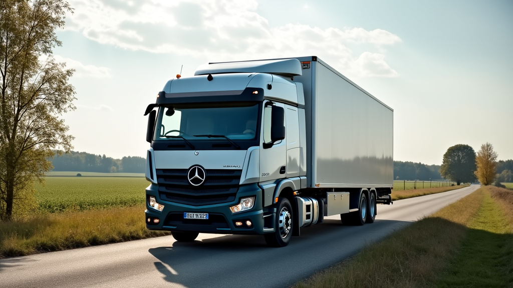 Camion de dépannage moderne remorquant une épave de voiture dans un environnement rural près de Contescourt, sous un ciel légèrement couvert.