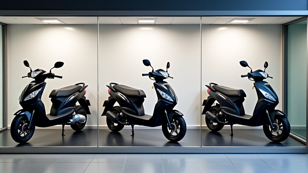 Concessionnaire Dubost Sports Loisirs avec plusieurs Sherco 50cc exposées en vitrine