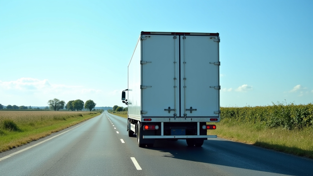 Dépanneuse transportant une épave de voiture sur une route de campagne sous un ciel bleu, symbolisant l