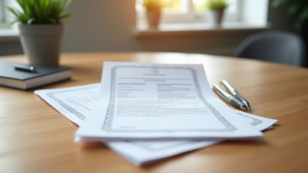 Des documents officiels comme une carte grise et un certificat de non-gage posés sur une table en bois, prêts pour l