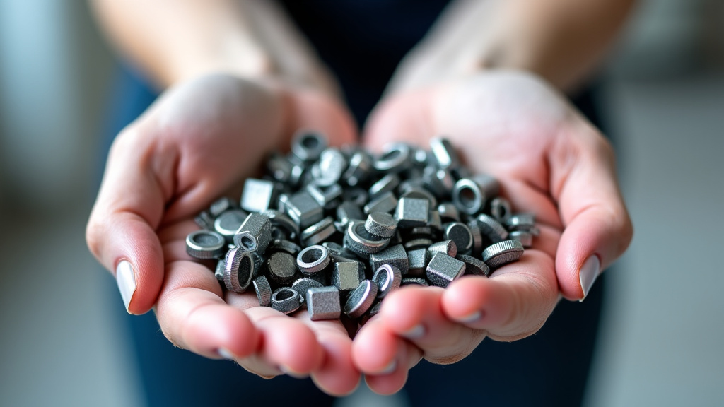 Des mains gantées triant des composants métalliques et plastiques issus du recyclage automobile, symbolisant la dépollution et le réemploi.