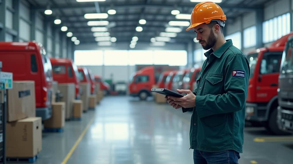 Technicien épaviste contrôlant véhicules dans dépôt.