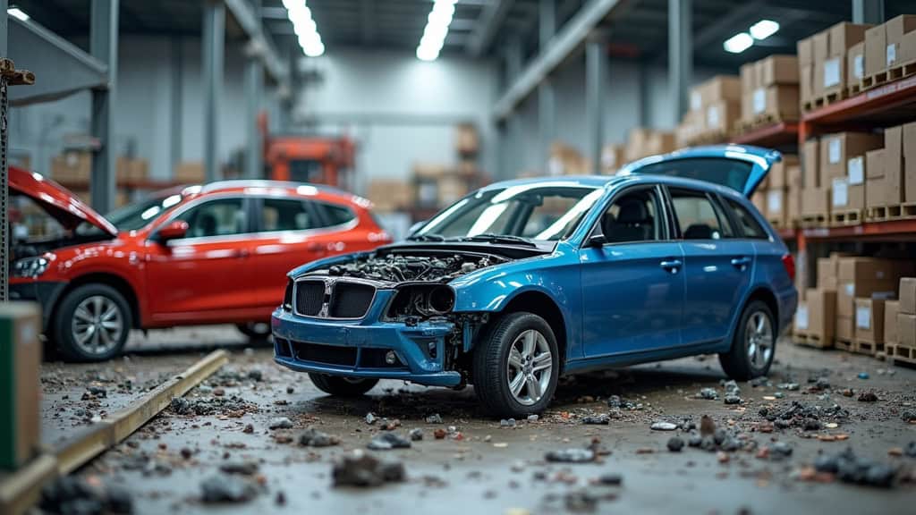 Remorquage et recyclage de véhicules endommagés dans la casse auto.