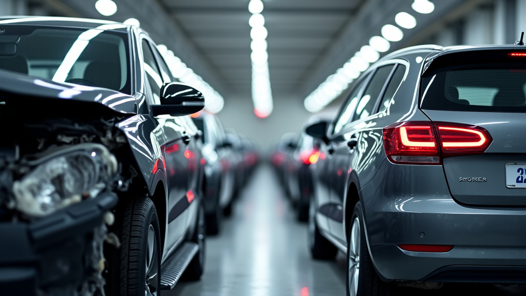 Des pièces de voiture triées et empilées dans un centre de recyclage, montrant le processus de valorisation après l