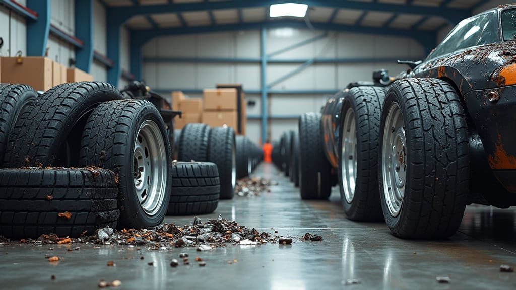 Pompe à voiture en atelier professionnel, stockage et recyclage.