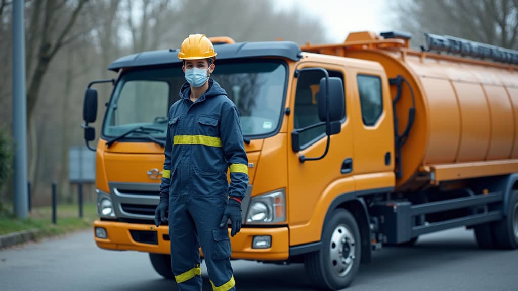 Des techniciens professionnels en combinaison de protection dépolluant un Véhicule Hors d