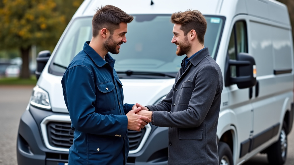 Deux personnes, un épaviste en uniforme et un client, se serrent la main devant un camion de dépannage, symbolisant un service professionnel et la confiance dans le Nord de la France.