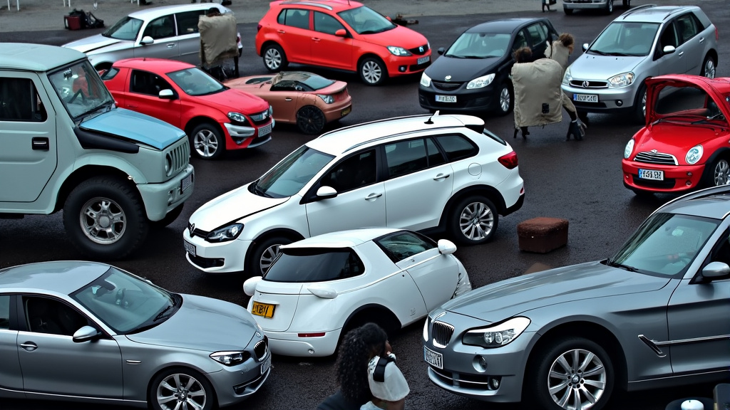 Diverses pièces automobiles triées pour le recyclage, illustrant l