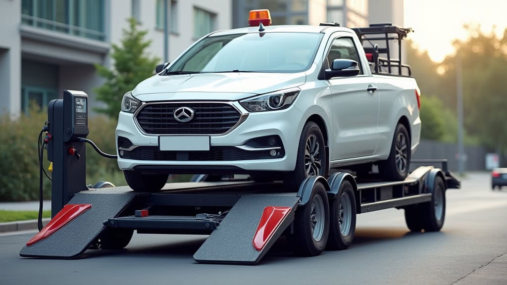 Épaviste utilisant un équipement de levage pour charger rapidement un véhicule endommagé sur un camion de dépannage, démontrant l