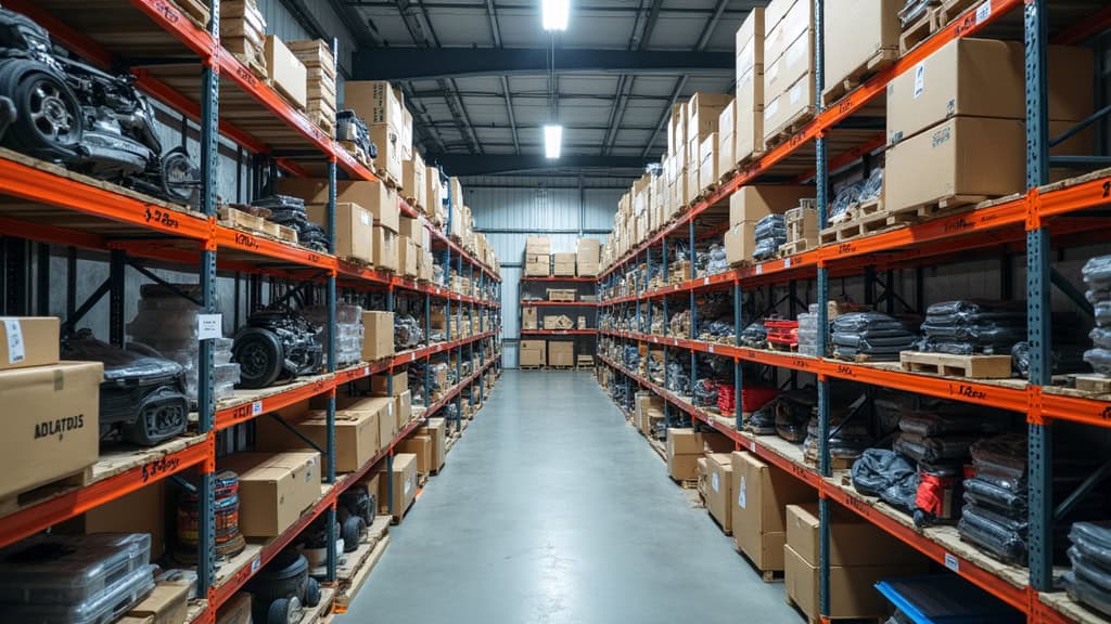 Gros plan sur un assortiment de pièces détachées automobiles recyclées, soigneusement triées.