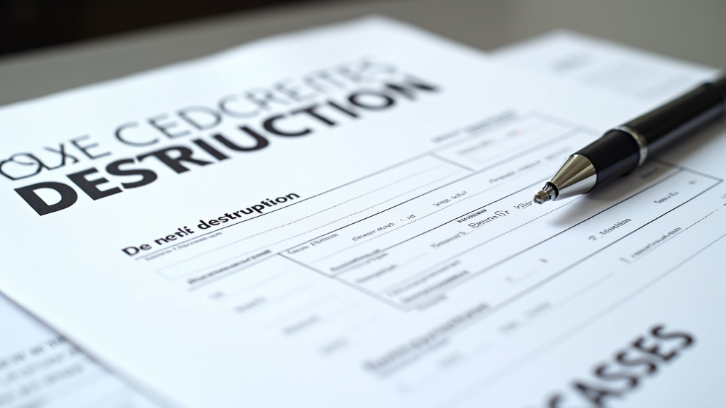 Gros plan sur un formulaire de cession de véhicule pour destruction, avec une main tenant un stylo. Le document est posé sur un support, symbolisant les formalités administratives de l