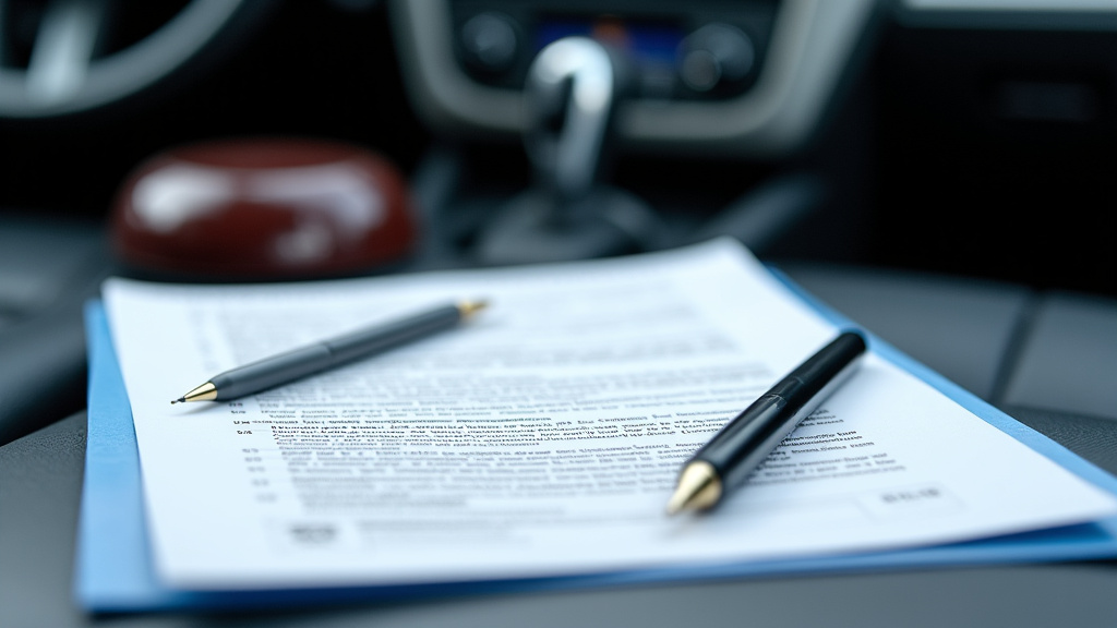 Papiers administratifs posés sur un tableau de bord de voiture, avec un stylo et une clé, symbolisant les formalités pour l
