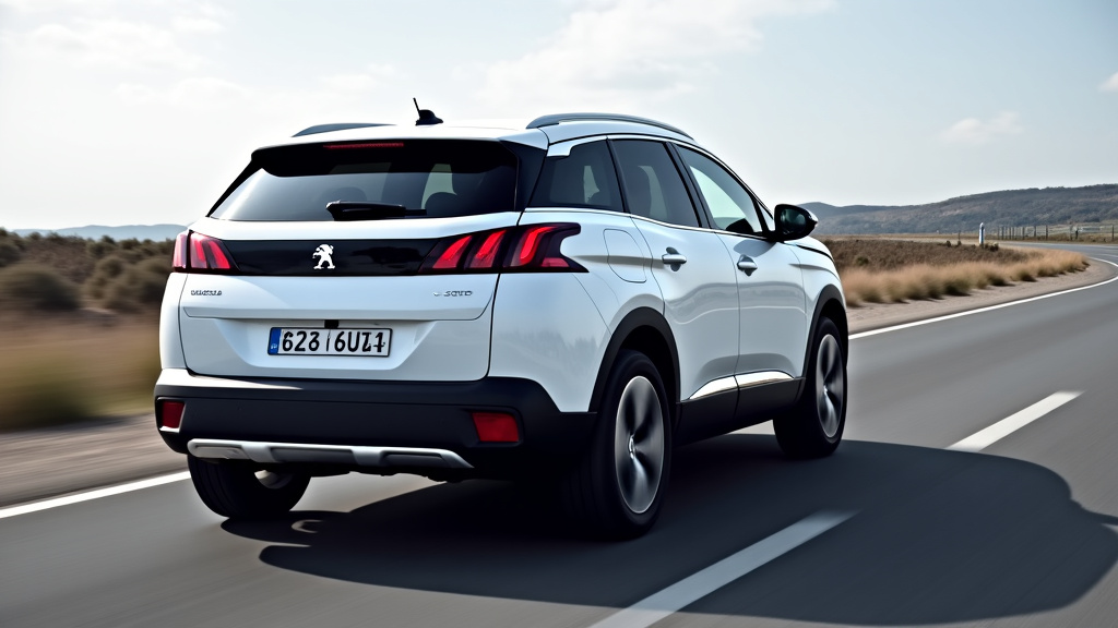 Profil du nouveau Peugeot 3008 2025 en version SUV Fastback sur route