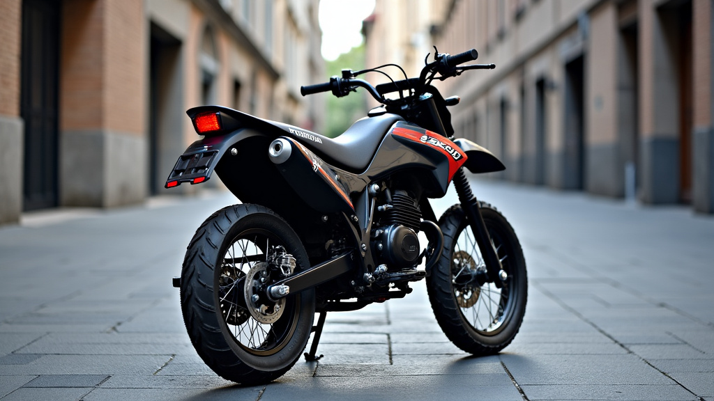 Sherco 50cc SM-RS en version Factory avec fourche inversée et roues à rayons sur un fond urbain