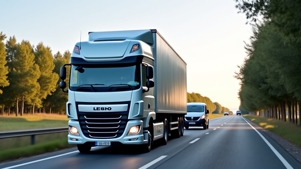 Un camion de dépannage gris remorquant une voiture en panne sur une route de campagne française sous un ciel clair, avec des arbres en arrière-plan.
