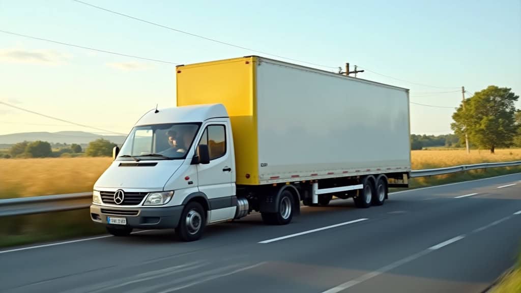 Un camion de dépannage moderne remorquant une voiture accidentée sur une route de campagne près de Berny-Rivière sous un ciel clair.