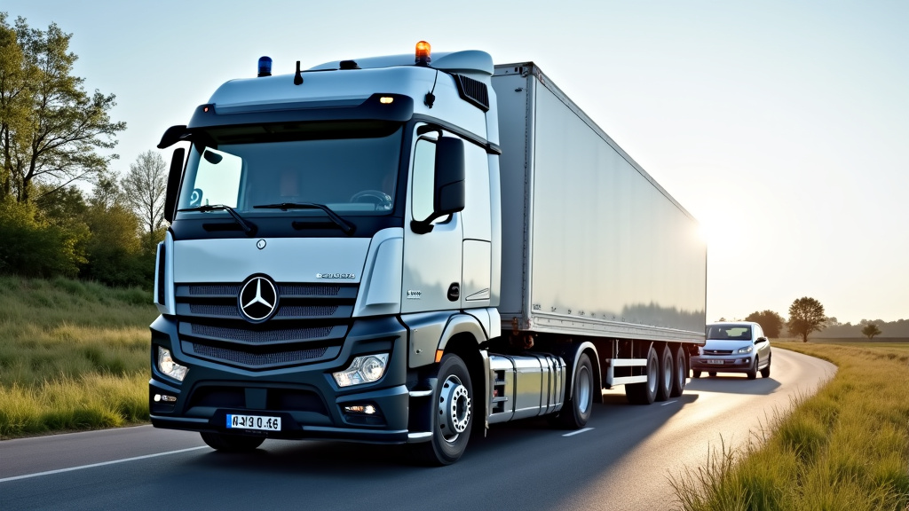 Un camion de dépannage moderne remorquant une voiture sur une route de campagne, représentant les services d