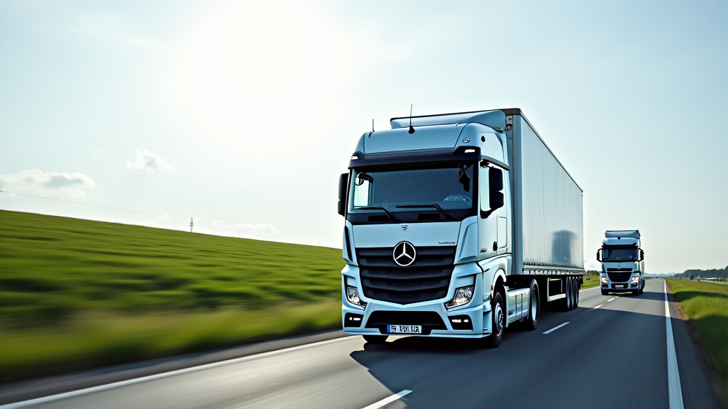 Un camion de dépannage moderne remorque une épave de voiture rouillée sur une route de campagne, avec des champs verts en arrière-plan sous un ciel nuageux.