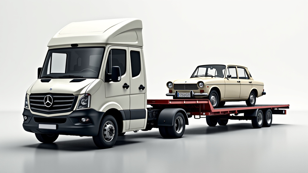 Un camion de dépannage remorque une vieille voiture hors d