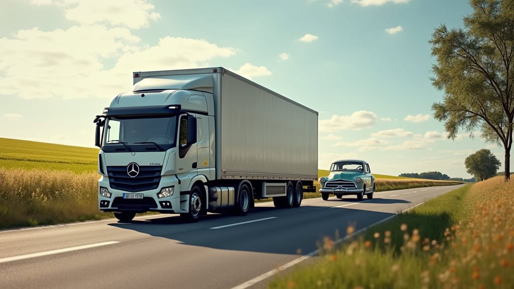 Un camion de dépannage remorque une vieille voiture sur une route de campagne, soulignant le service d
