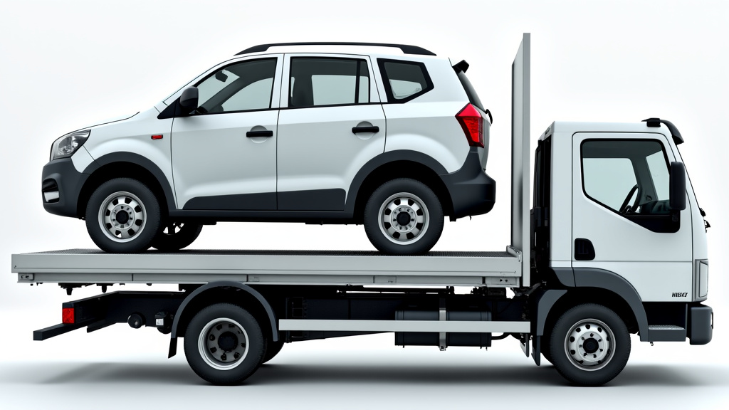 Un camion de dépannage transporte une épave de voiture, illustrant le service d