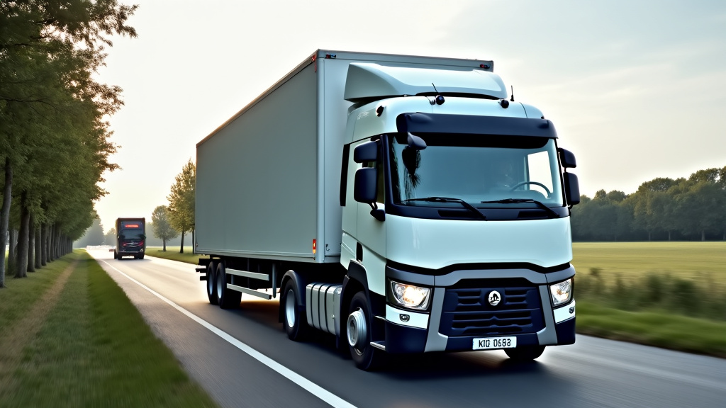 Un camion dépanneuse remorquant une épave de voiture sur une route de campagne près de Sains-Richaumont, sous un ciel légèrement nuageux et avec des arbres en arrière-plan.