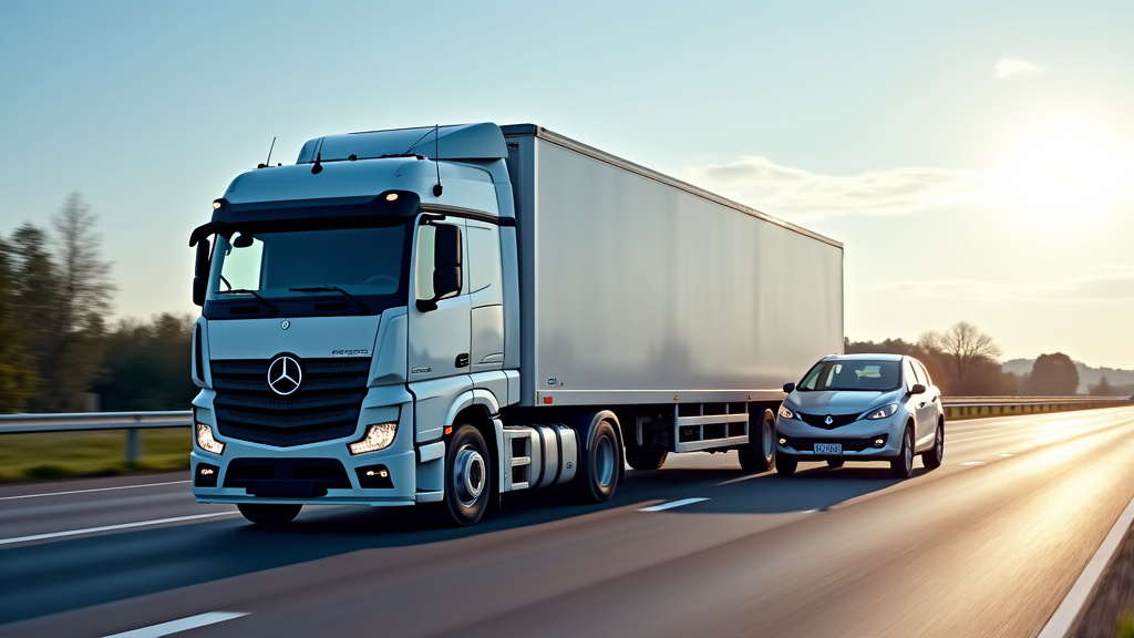 Un camion épaviste avec un bras de grue chargeant une voiture accidentée sur sa plateforme. La scène se déroule en plein jour, illustrant l