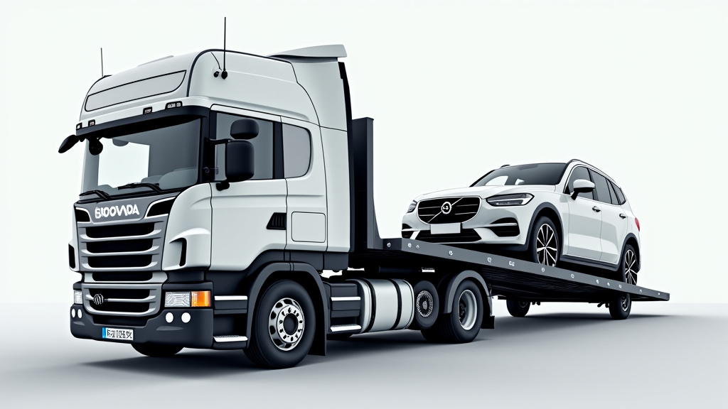 Un camion épaviste avec une grue chargeant une voiture hors d