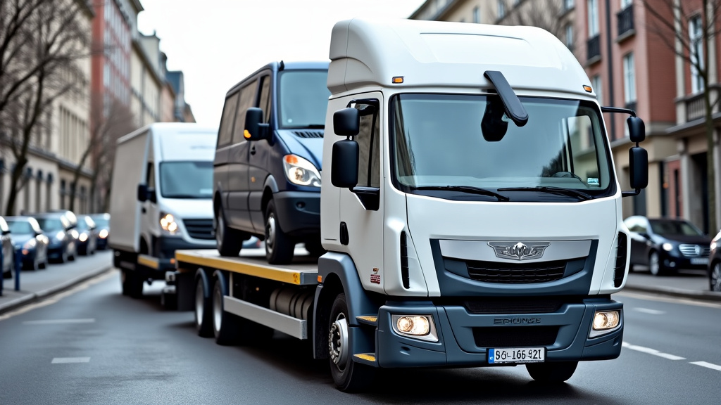 Un camion épaviste charge un véhicule accidenté dans une zone urbaine de l