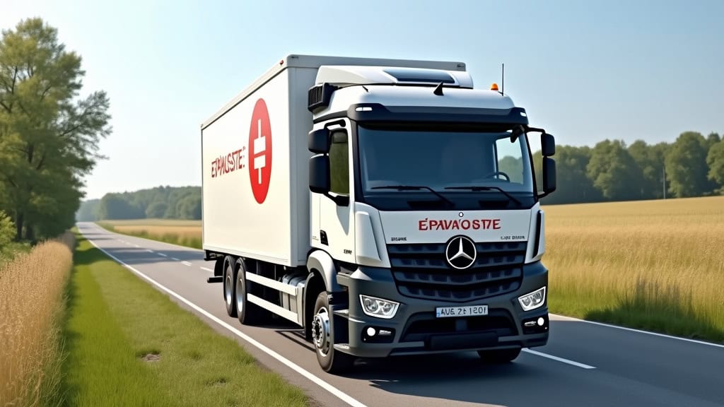 Camion de déchet médical avec logo Epaviste Nord, transport sécurisé, déchets dangereux.