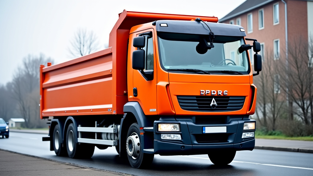 Un camion épaviste professionnel de couleur vive, avec son bras de levage, stationné dans une zone urbaine du Nord de la France, prêt à intervenir pour un enlèvement d