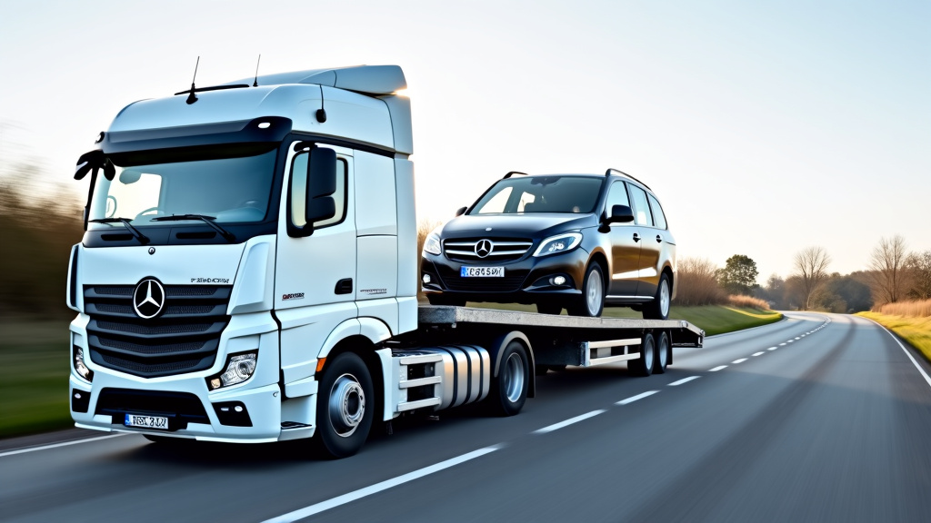 Un camion remorqueur avec une épave de voiture en cours de chargement à Brillon, illustrant le service d