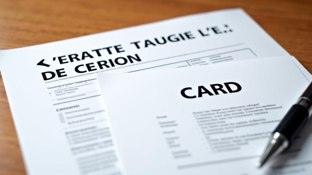 Un ensemble de documents officiels, dont un certificat de cession et une carte grise, posés sur une table en bois, illustrant les formalités administratives pour l