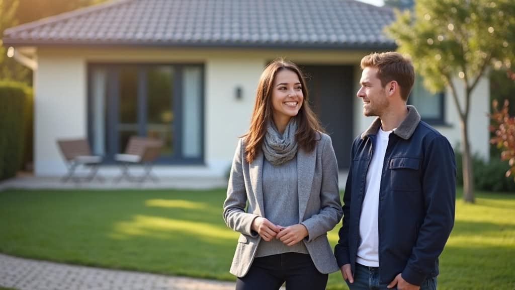 Un épaviste discutant avec un client devant une maison à Audignicourt, le client semblant satisfait de la prestation.