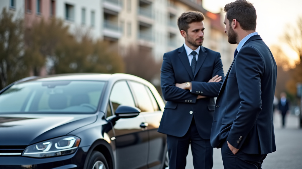 Un épaviste discutant avec un propriétaire de voiture devant un véhicule hors d