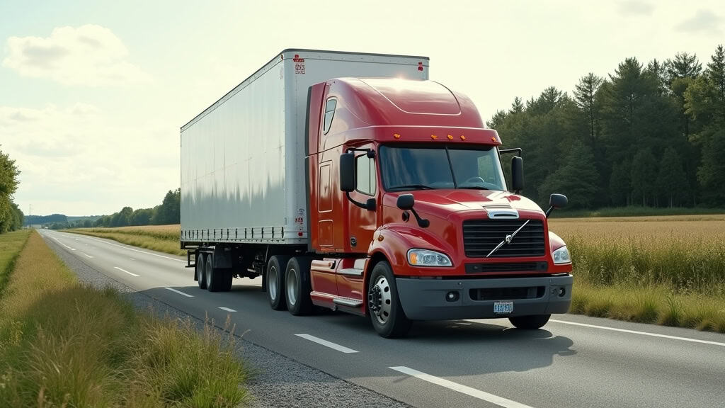 Camion d'épaviste sur route rurale pour récupération de véhicules hors service.