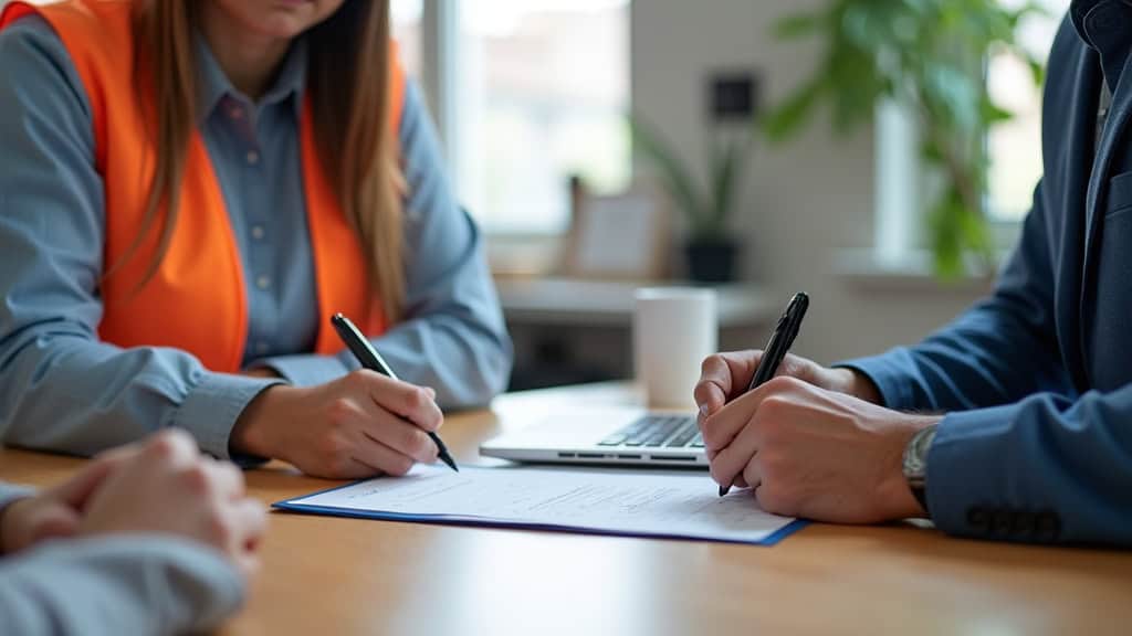 Un épaviste et un propriétaire de véhicule signent les documents nécessaires à l