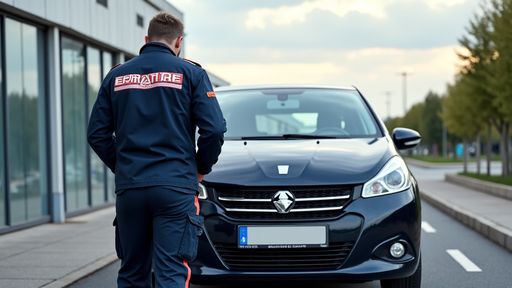 Un épaviste professionnel en tenue de sécurité est en train de sécuriser une voiture accidentée sur le plateau d