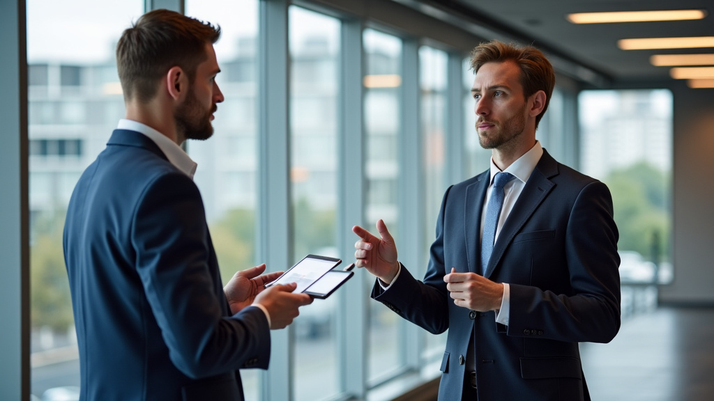 Un épaviste professionnel en tenue de travail discute avec un client près d
