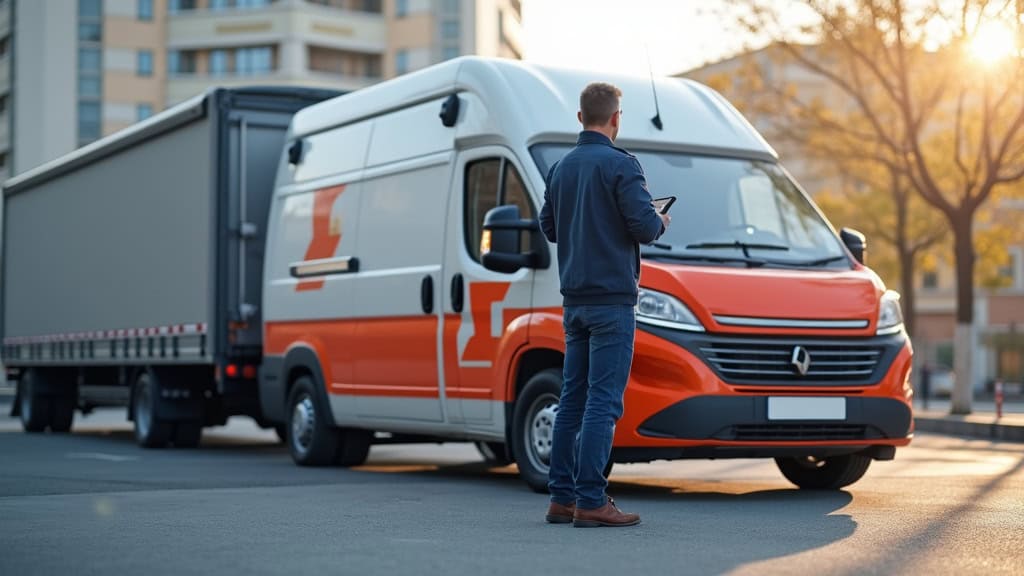 Véhicule épave Renault utilitaire moderne en service.