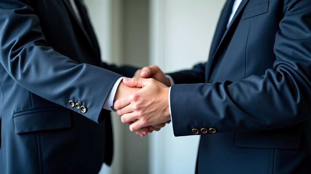 Un épaviste professionnel et un propriétaire de véhicule se serrent la main, illustrant une transaction réussie et professionnelle pour l