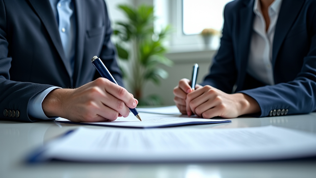 Un épaviste professionnel et un propriétaire de véhicule signant les documents nécessaires à l