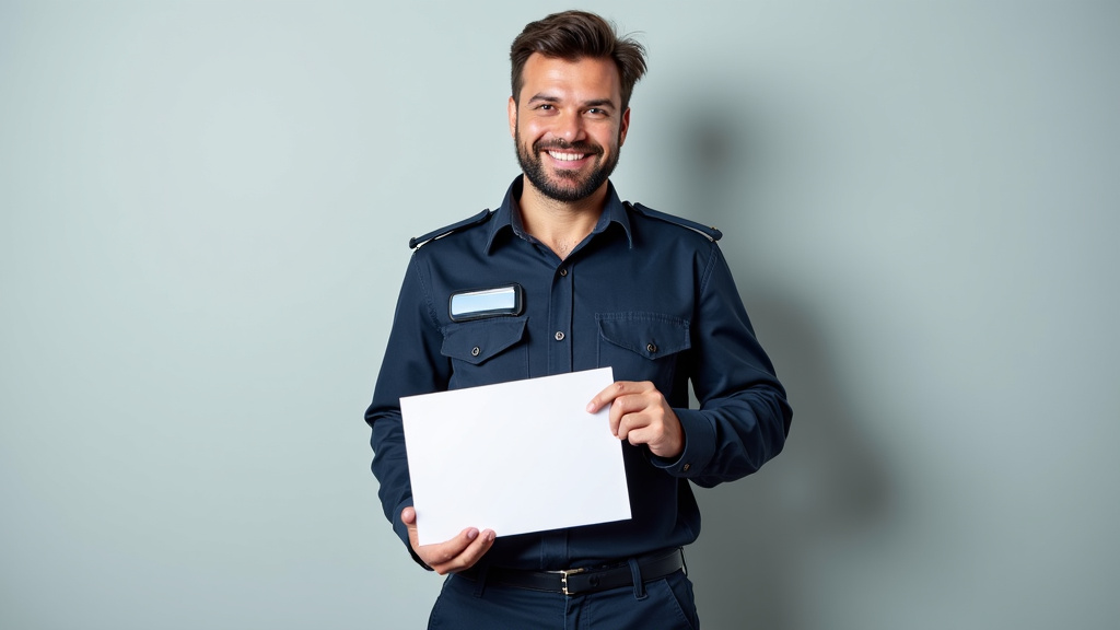 Un épaviste professionnel souriant en uniforme, présentant un certificat d