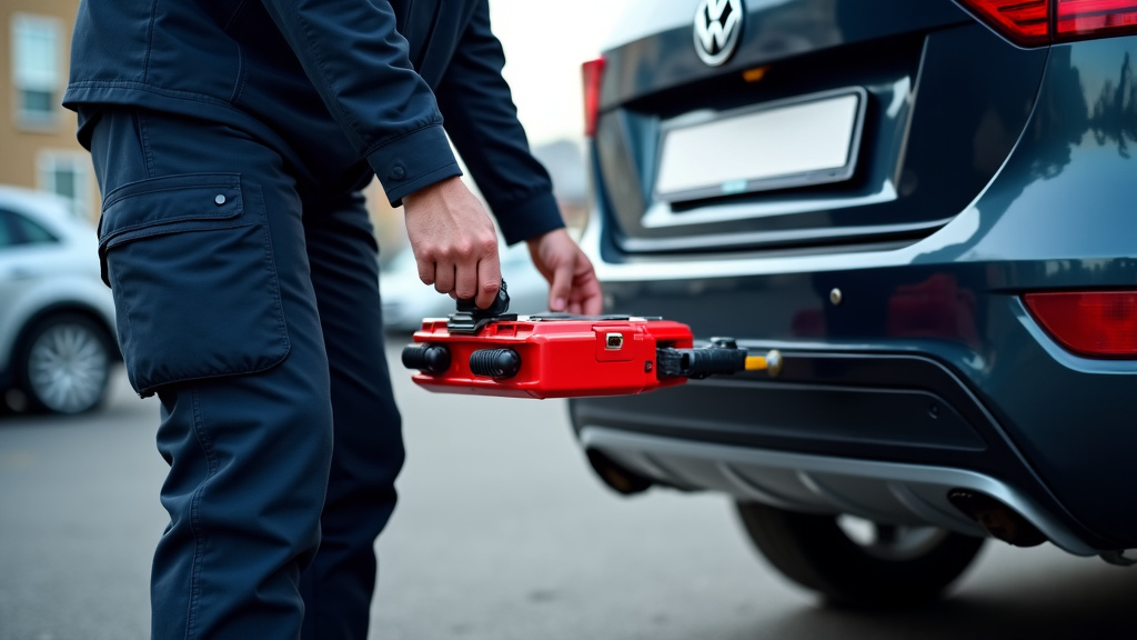 Un épaviste professionnel utilisant des équipements de sécurité pour attacher une épave de voiture.