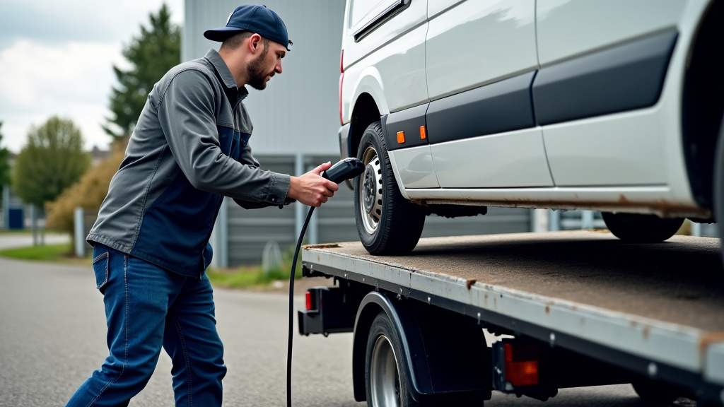 Un épaviste professionnel utilisant un treuil pour charger un véhicule ancien sur un camion de dépannage à Coucy-la-Ville, assurant un enlèvement sécurisé.