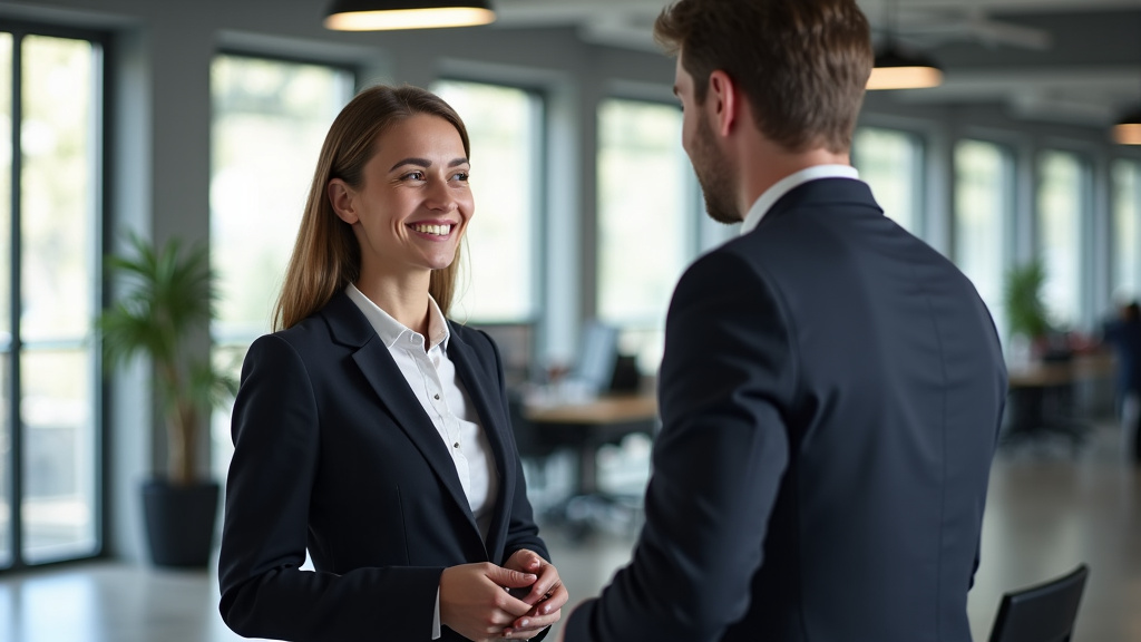 Un épaviste souriant en tenue de travail discute avec un client près d